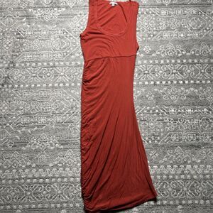 Standard James Perse Size 3 / Large Rust Red Side Ruched Bodycon Midi Tank Dress
